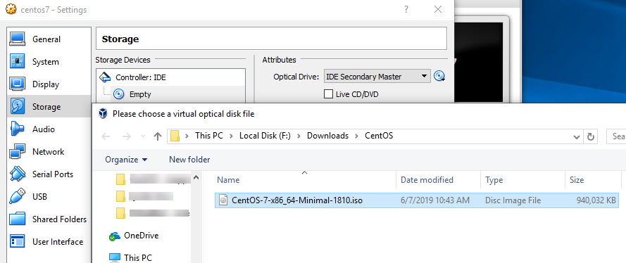 centos virtual optical disk file