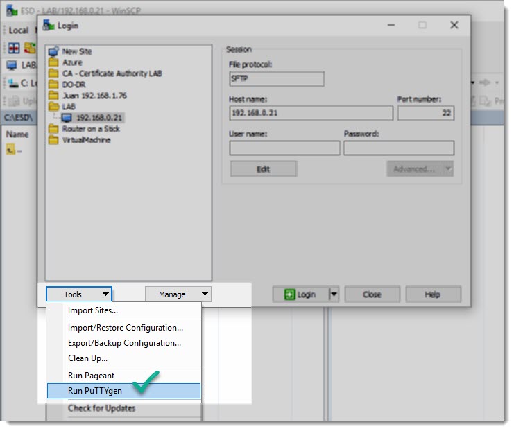 winscp with ssh key